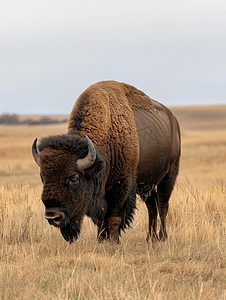 达科他州摄影照片_南达科他州平原草地上的野牛放牧