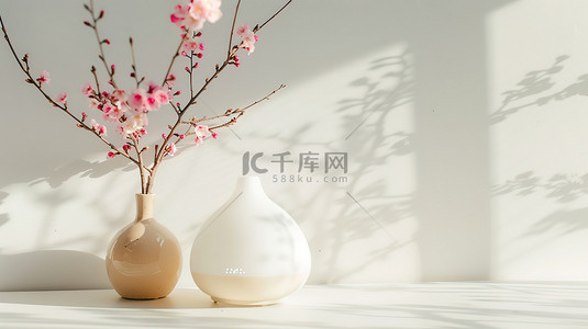 白素材背景图片_白色花瓶粉色插花白墙素材