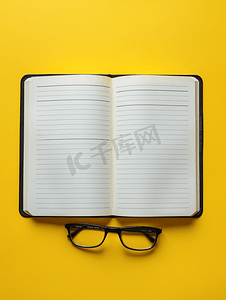 笔记本打开空白页和眼镜