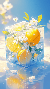 夏日清新可爱冰块里的柠檬花朵图片