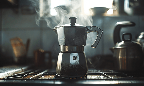 使用压力摩卡壶在炉灶上煮咖啡