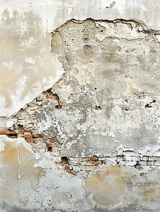 瓦砾摄影照片_有破损灰泥和石膏的旧砖墙