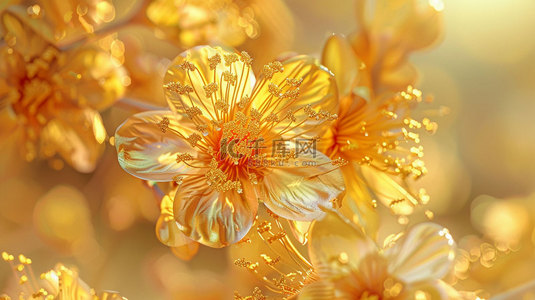 金色鲜花花蕊合成创意素材背景