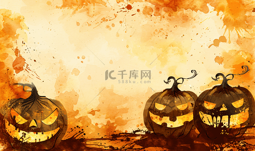 秋季纹理背景图片_棕色秋季万圣节水彩颜料染色背景矩形