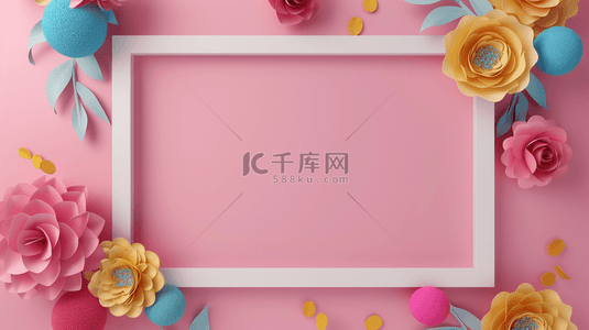 夏日618促销立体粉色花朵边框背景素材