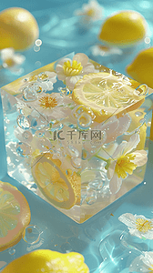 夏日清新可爱冰块里的柠檬花朵背景