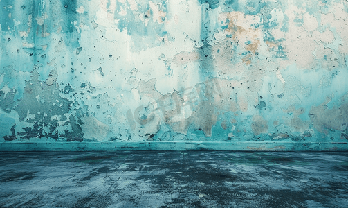 脏墙与蓝色地板的摘要背景
