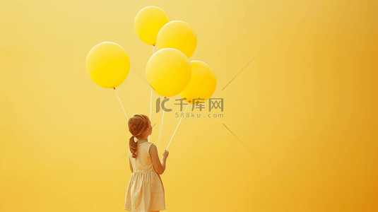 简约六一儿童节小女孩牵着一串气球背景