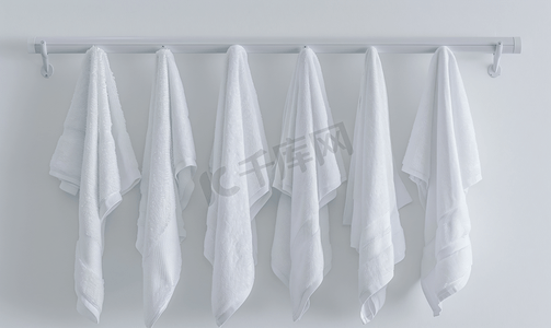 白毛巾挂在衣架杆上