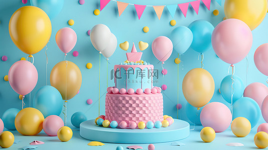 蛋糕横版背景图片_儿童节派对气球蛋糕背景