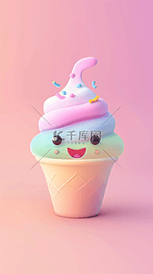 冰淇淋双球背景图片_粉彩色卡通3D冷饮冰淇淋背景