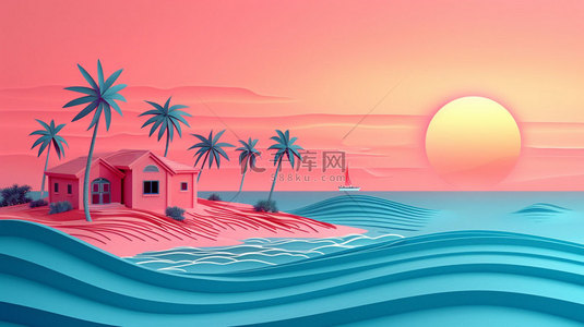 椰树椰树背景图片_椰树大海夕阳合成创意素材背景