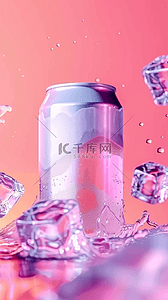 夏日冰块饮料背景图片_粉紫色3D冷饮冰块饮料背景
