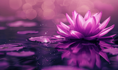 植物花卉摄影照片_莲花粉色浅紫色浮光闪闪紫色背景