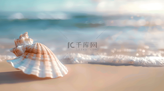 海景沙滩背景图片_夏日海景沙滩上的贝壳海水波纹设计图