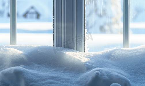 凉的摄影照片_两块窗玻璃之间的雪堆