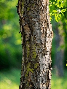成熟赤杨树干上的凹槽树皮