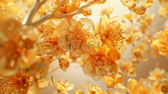 美式鲜花背景图片_金色鲜花花蕊合成创意素材背景