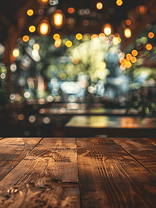 灯光室内背景摄影照片_餐厅背景模糊的木桌