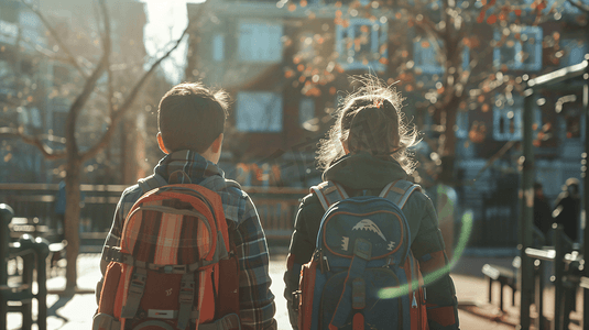 少年背影摄影照片_放学后背着书包的小学生10