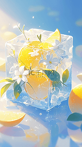 夏日清新可爱冰块里的柠檬花朵2图片