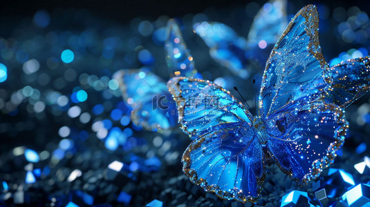 蓝色蝴蝶特写合成创意素材背景