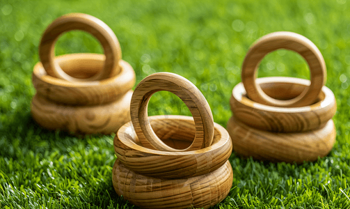 聲波圈圈圖示摄影照片_草地上设置的传统木制套环