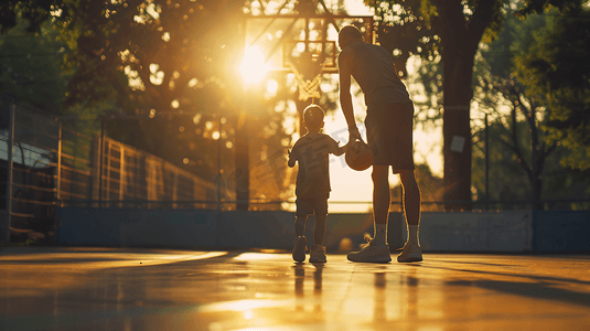孩子篮球摄影照片_父亲和孩子一起打篮球2