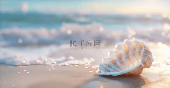 夏天的海边背景图片_夏日海景沙滩上的贝壳海水波纹设计