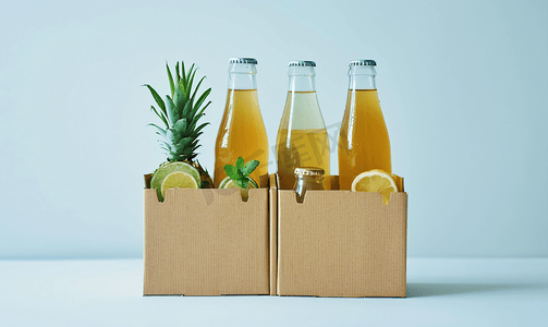 可回收方形纸板支架可放置四杯饮料环保包装