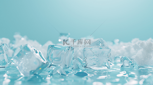 蓝色清新夏日凉爽透明冰块设计