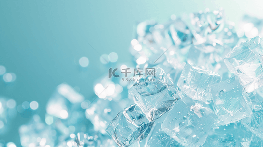 蓝色清新夏日凉爽透明冰块背景图片