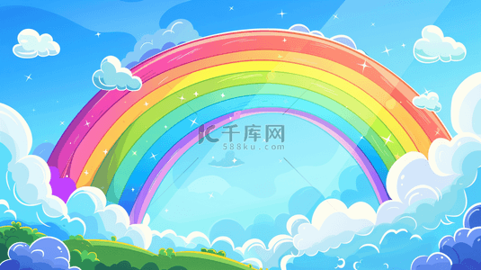 可爱展台背景图片_六一儿童节卡通梦幻彩虹背景