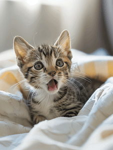 小猫在床上饥饿地哺乳选择性焦点