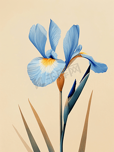 方形浅棕色背景的蓝色鸢尾花