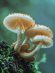 蜗牛的背景摄影照片_森林里被蠕虫和蛞蝓吃掉的蘑菇