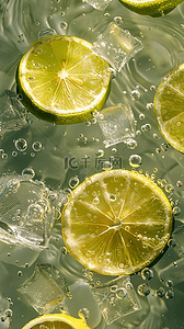 绘画柠檬片背景图片_夏日清新冰块里的柠檬片图片