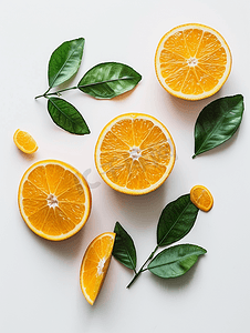 橙色水果切片叶子孤立在白色背景上