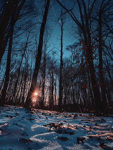 蓝色星光摄影照片_冬天的夜晚风景自然森林