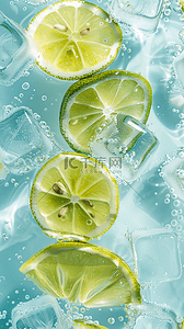 柠檬橙汁小清新背景图片_夏日清新冰块里的柠檬片背景图片