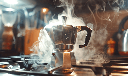 使用压力摩卡壶在炉灶上煮咖啡