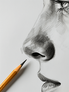 男性背景摄影照片_铅笔绘制的男性鼻子学术图画