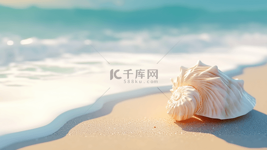 海边椰树图背景图片_夏日海景沙滩上的贝壳海水波纹设计图
