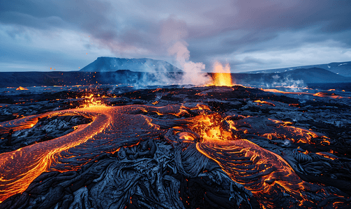 欧洲易拉宝摄影照片_冰岛过去火山喷发的熔岩场景观