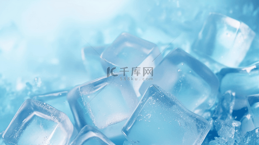 冰凉蓝色背景图片_蓝色清新夏日凉爽透明冰块设计图