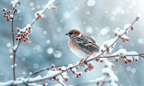 冬天树上的一只苍头燕雀