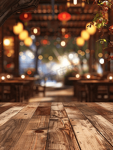 餐厅背景模糊的空木板空间平台