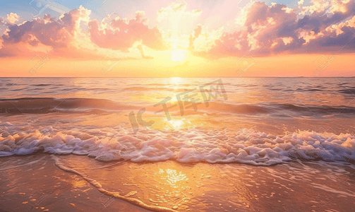 日落景观摄影照片_日落天空与壮丽的晚霞在海上美丽的日出