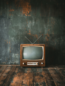 木制老式电视机黑色背景复古电视风格
