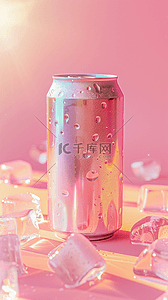 热饮料烟气背景图片_粉紫色3D冷饮冰块饮料背景